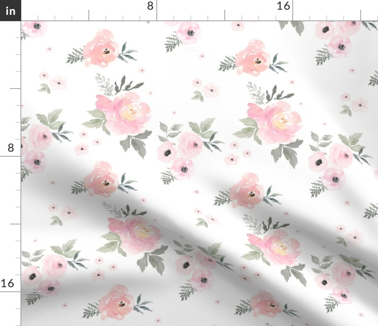 Sweet Blush Roses Shabby Chic Pale Pink Floral Flowers Watercolor Custom Printed Fabric by Spoonflower Various Fabrics by the Yard or Fat Quarter